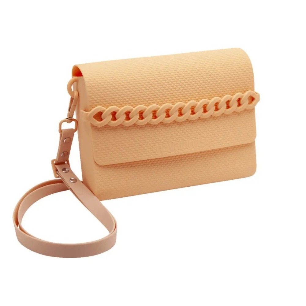 Havaianas Street Bag Peach Apricot‎ Rubber Crossbody Bag Textured Chain Detail